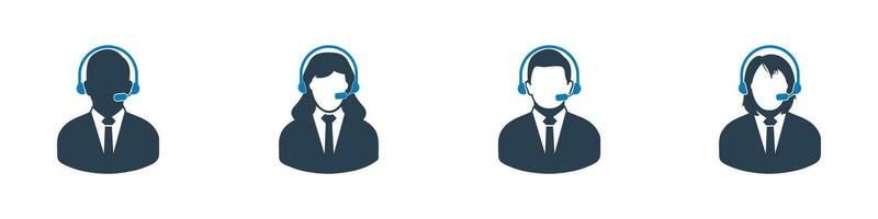 Customer Support Agent Icon Set. Editable Flat Vector Illustration.