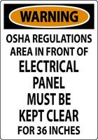 Warning Sign Osha Regulations - Area In Front Of Electrical Panel Must Be Kept Clear For 36 Inches vector