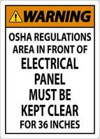 Warning Sign Osha Regulations - Area In Front Of Electrical Panel Must Be Kept Clear For 36 Inches vector