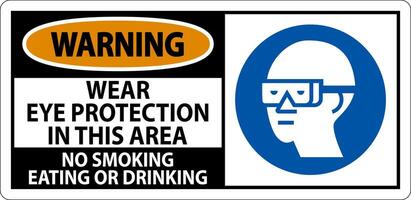 Warning Sign Wear Eye Protection In This Area, No Smoking Eating Or Drinking vector