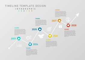 infografía cronograma modelo 6 6 año línea grafico con de colores círculos a agudo puntos con año números. blanco icono en el centrar encima y abajo son letras. gris degradado antecedentes vector