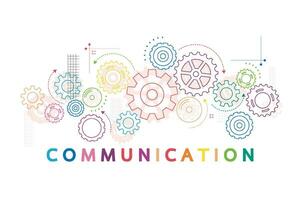 Vector illustration of a communication concept. The word communication with colorful dialog speech bubbles