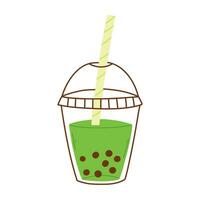 Bubble green tea isolated on white background. Bubble matcha tea. Vector illustration.