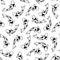 white and black koi fish repeating pattern top view. koi fish seamless vector illustration pattern background