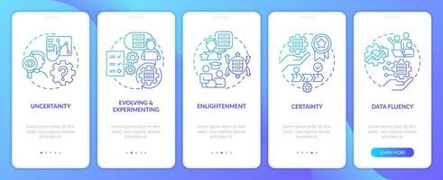 ICT literacy levels blue gradient onboarding mobile app screen. Employment walkthrough 5 steps graphic instructions with linear concepts. UI, UX, GUI template vector
