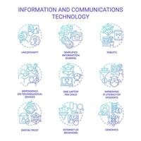 información y comunicaciones tecnología azul degradado concepto íconos colocar. ict desarrollo idea Delgado línea color ilustraciones. aislado símbolos vector