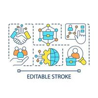Business processes digitization concept icon. Communication technology in commerce. Corporate data abstract idea thin line illustration. Isolated outline drawing. Editable stroke vector