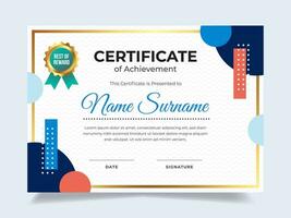 Memphis certificate template with badge. Suitable for achievement, rewards diploma and employee vector