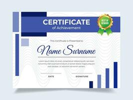 Blue certificate template with badge. Suitable for achievement, rewards diploma and employee vector