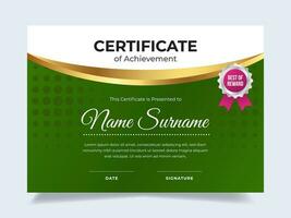 Gold certificate template with badge. Suitable for achievement, rewards diploma and employee vector