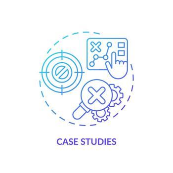 caso estudios azul degradado concepto icono. problema resolviendo habilidades. manos en aprendiendo. márketing estrategia. ventas mejora. redondo forma línea ilustración. resumen idea. gráfico diseño. fácil a utilizar vector