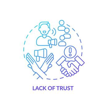 Lack of trust blue gradient concept icon. Customer confidence. Company reputation. Closing deal. Sales objection. Round shape line illustration. Abstract idea. Graphic design. Easy to use vector