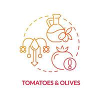 Gradient tomatoes and olives icon representing heatflation concept, isolated vector, thin line illustration of global warming impact. vector