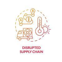 Gradient disrupted supply chain icon representing heatflation concept, isolated vector, linear illustration of global warming impact. vector