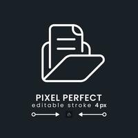 Computer files folder white linear desktop icon on black. Online documents. Organizing information. Pixel perfect, outline 4px. Isolated user interface symbol for dark theme. Editable stroke vector