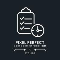 Time management white linear desktop icon on black. Collaboration software. Optimizing teamwork. Pixel perfect 128x128, outline 4px. Isolated user interface symbol for dark theme. Editable stroke vector