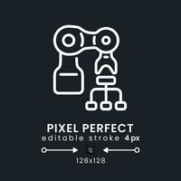 Process automation white linear desktop icon on black. RPA technology. Boost productivity. Pixel perfect 128x128, outline 4px. Isolated user interface symbol for dark theme. Editable stroke vector