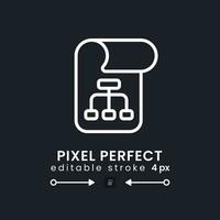 Project plan white linear desktop icon on black. Software development. Business management. Work processes. Pixel perfect, outline 4px. Isolated user interface symbol for dark theme. Editable stroke vector