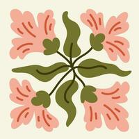 Pastel pink wavy flowers and leaves vector