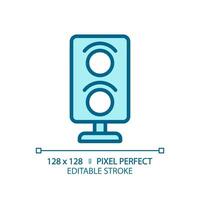 Railway signalling pixel perfect blue RGB color icon. Traffic light system. Infrastructure control. Railroad semaphore. Isolated vector illustration. Simple filled line drawing. Editable stroke