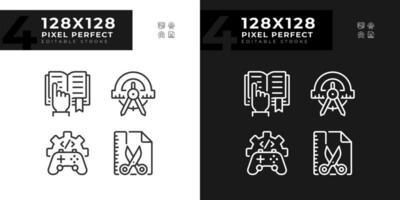 STEM related subjects pixel perfect linear icons set for dark, light mode. Alternative techniques of learning. Thin line symbols for night, day theme. Isolated illustrations. Editable stroke vector