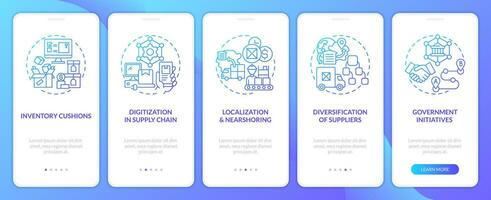 Key supply chain strategy blue gradient onboarding mobile app screen. Business walkthrough 5 steps graphic instructions with linear concepts. UI, UX, GUI template vector