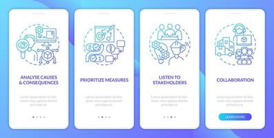 Disruption action plan blue gradient onboarding mobile app screen. Supply chain walkthrough 4 steps graphic instructions with linear concepts. UI, UX, GUI template vector