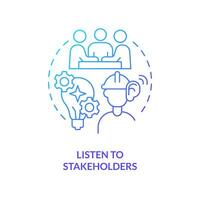 Listen to stakeholders blue gradient concept icon. Supply chain improvement. Disruption action plan abstract idea thin line illustration. Isolated outline drawing vector