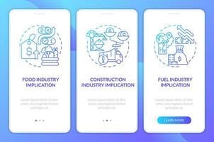 Supply chain disruption blue gradient onboarding mobile app screen. Walkthrough 3 steps graphic instructions with linear concepts. UI, UX, GUI template vector