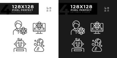 STEM technology and AI pixel perfect linear icons set for dark, light mode. Education industry development. Automation. Thin line symbols for night, day theme. Isolated illustrations. Editable stroke vector