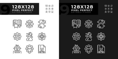 Integration of STEM programs pixel perfect linear icons set for dark, light mode. Innovative courses for college. Thin line symbols for night, day theme. Isolated illustrations. Editable stroke vector