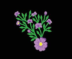 A purple flowers and green leaves vector