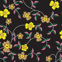 A pattern of flowers and leaves on a black background vector