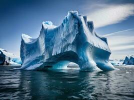 derritiendo iceberg en el océano, global calentamiento ilustración. foto