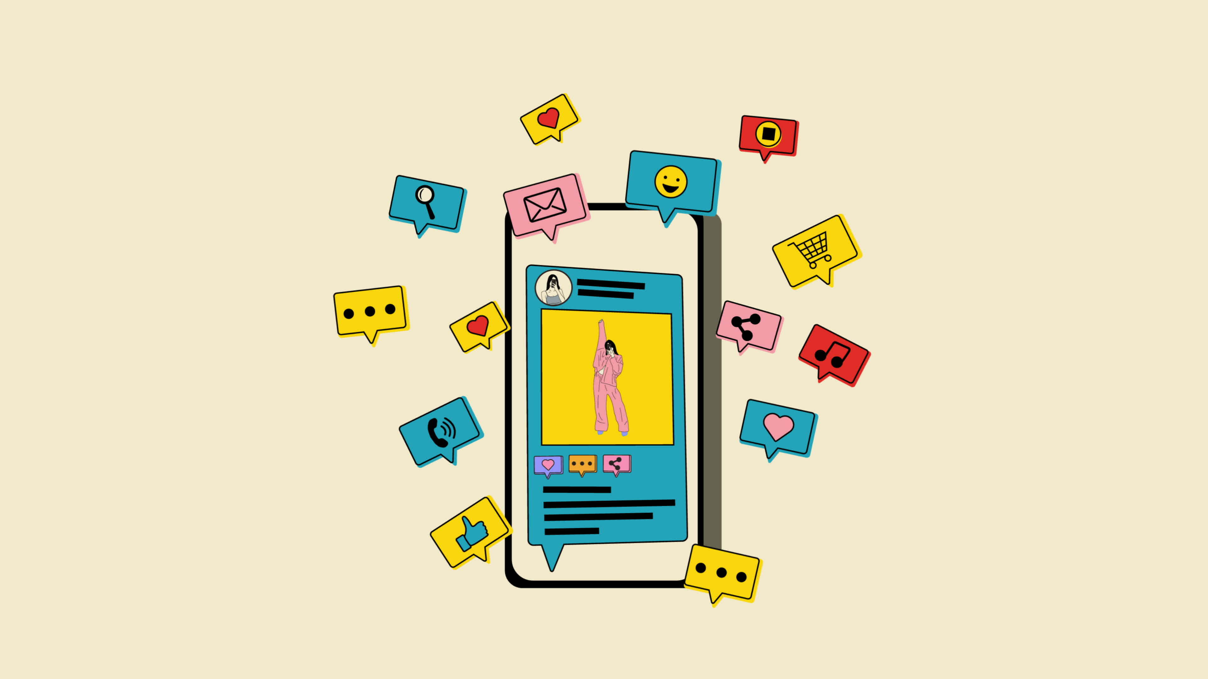 Animation Phone with Social media post blogging Influencer blogger