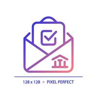 2D pixel perfect gradient icon with checkmark and envelope representing voting, isolated vector illustration.