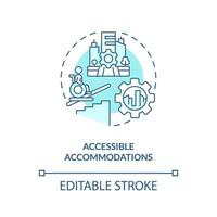 Accessible accommodations turquoise concept icon. Hotel booking. Person with disability. Accessible home abstract idea thin line illustration. Isolated outline drawing. Editable stroke vector