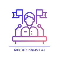 Pixel perfect gradient icon representing election candidate with banner, isolated vector illustration of voting, sign.