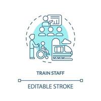 Train staff turquoise concept icon. Cultural sensitivity. Disability assistance. Travel experience. Customer service abstract idea thin line illustration. Isolated outline drawing. Editable stroke vector