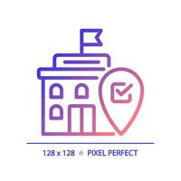 2D pixel perfect gradient icon of government building with location marker icon, isolated vector illustration.