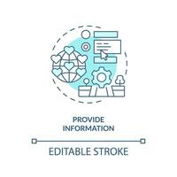 Provide information turquoise concept icon. Travel experience. Internet search. Safe environment. Quality content abstract idea thin line illustration. Isolated outline drawing. Editable stroke vector