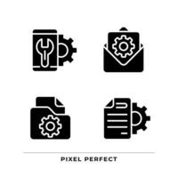 Configuration black glyph icons set on white space. Smartphone repair service. File management. Document settings. Silhouette symbols. Solid pictogram pack. Vector isolated illustration