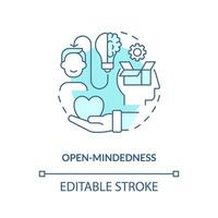 Open mindedness turquoise concept icon. Different perspective. Drive change. Cultural awareness. Embracing diversity abstract idea thin line illustration. Isolated outline drawing. Editable stroke vector