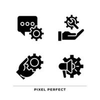 Social media settings black glyph icons set on white space. Messenger customization. Technical support. Optimization. Silhouette symbols. Solid pictogram pack. Vector isolated illustration