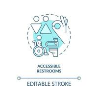 Accessible restrooms turquoise concept icon. Grab bar. Water closet. Person with disability. Equal access. Public toilet abstract idea thin line illustration. Isolated outline drawing. Editable stroke vector