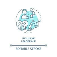 Inclusive leadership turquoise concept icon. Fair treatment. Safe environment. Cultural competence. Diversity training abstract idea thin line illustration. Isolated outline drawing. Editable stroke vector