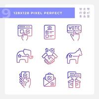 2D pixel perfect gradient icons set representing voting, isolated vector illustration of politics and election.