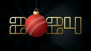 Happy New Year 2024 and cricket ball. Sports greeting card with sport ball. Vector illustration