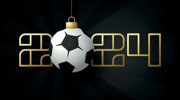 Happy New Year 2024 and soccer ball. Sports greeting card with football ball. Vector illustration