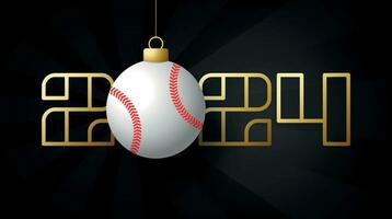 Happy New Year 2024 and baseball ball. Sports greeting card with sport ball. Vector illustration